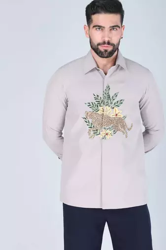 Grey hand embroidered Long sleeve shirt for men