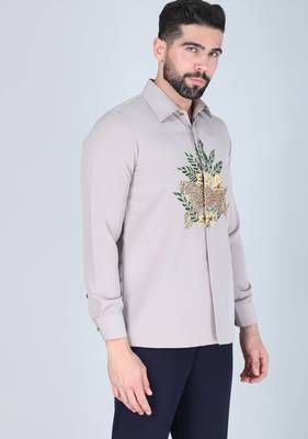 Grey hand embroidered Long sleeve shirt for men 3