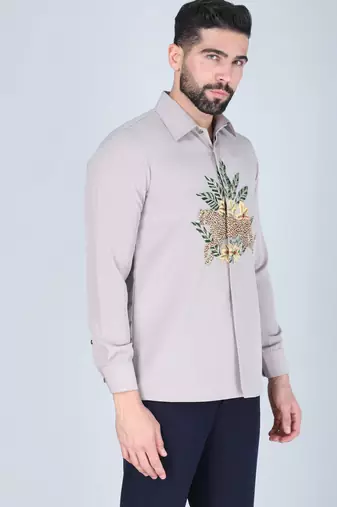 Grey hand embroidered Long sleeve shirt for men