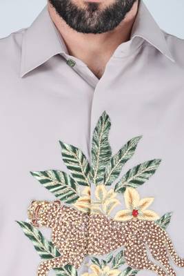 Grey hand embroidered Long sleeve shirt for men 4