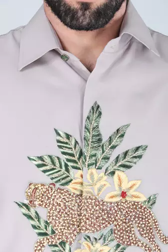 Grey hand embroidered Long sleeve shirt for men