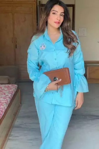 Blue self design pure cotton hamsa blue co-ord set