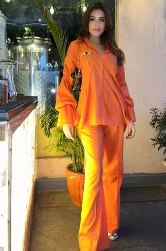 Orange self design pure cotton bricky orange co-ord set