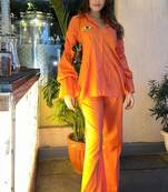 Orange self design pure cotton bricky orange co-ord set