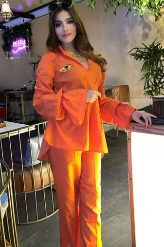 Orange self design pure cotton bricky orange co-ord set