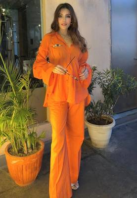 Orange self design pure cotton bricky orange co-ord set 3