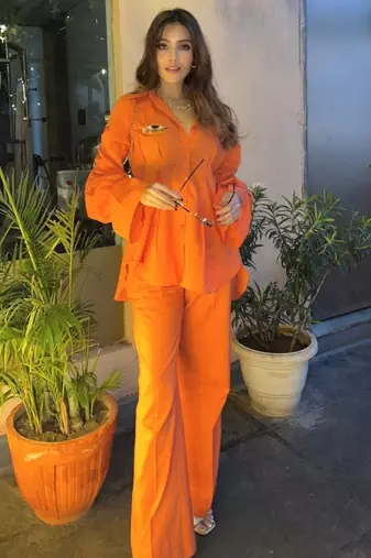 Orange self design pure cotton bricky orange co-ord set