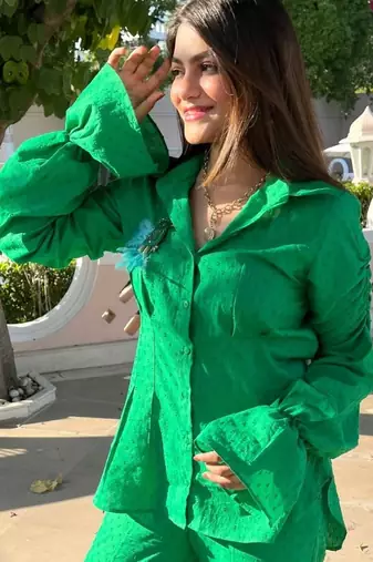 Green self design pure cotton green co-ord set