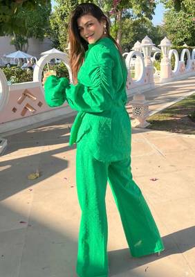 Green self design pure cotton green co-ord set 3