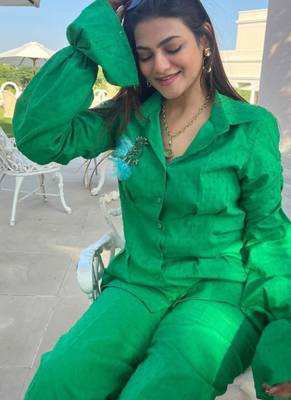 Green self design pure cotton green co-ord set 4