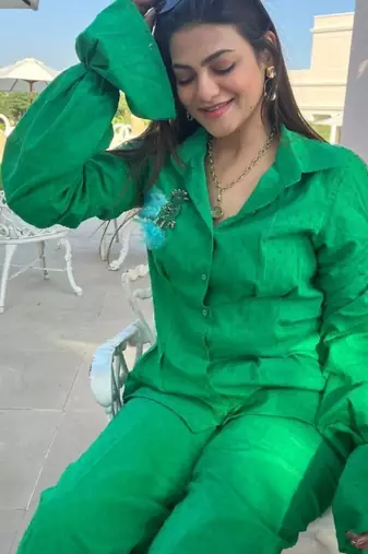 Green self design pure cotton green co-ord set