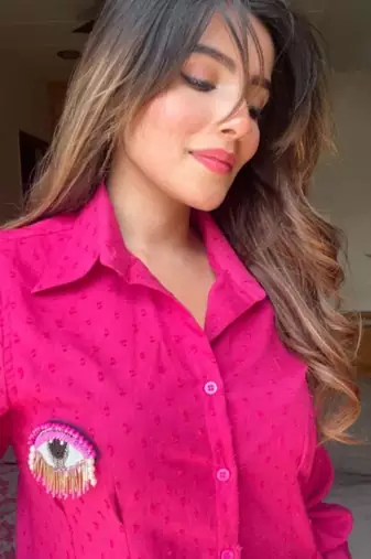 Pink self design pure cotton hot pink co-ord set