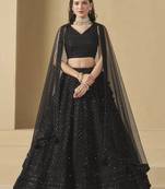 Fabulous Black sequins and thread embroidered georgette reception wear indian wedding designer lehenga dress