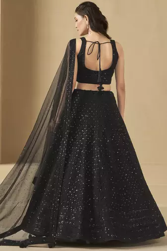 Fabulous Black sequins and thread embroidered georgette reception wear indian wedding designer lehenga dress