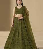 Fabulous Mehndi Green sequins and thread embroidered georgette reception wear indian wedding bridal lehenga choli dress