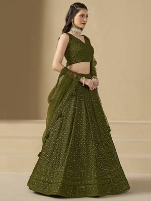 Fabulous Mehndi Green sequins and thread embroidered georgette reception wear indian wedding bridal lehenga choli dress 4