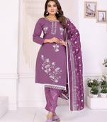 Original hand work chanderi cotton unstitched salwar kameez set (yamuna-purple)