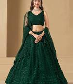 Green sequins & thread embroidered georgette engagement wear bridesmaid indian wedding lehenga dress