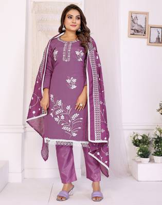 Original hand work chanderi cotton unstitched salwar kameez set (yamuna-purple) 2