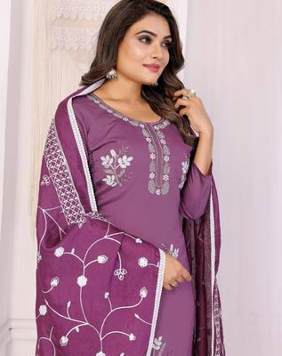 Original hand work chanderi cotton unstitched salwar kameez set (yamuna-purple) 4