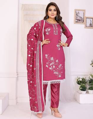 Original hand work chanderi cotton unstitched salwar kameez set (yamuna-pink) 1