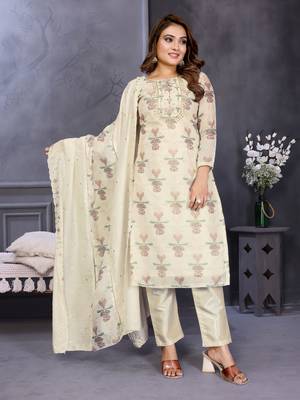  white hand work chanderi silk unstitched salwar kameez set 2