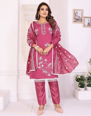 Original hand work chanderi cotton unstitched salwar kameez set (yamuna-pink) 2