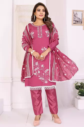 Original hand work chanderi cotton unstitched salwar kameez set (yamuna-pink)