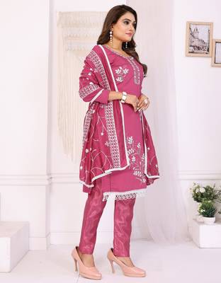 Original hand work chanderi cotton unstitched salwar kameez set (yamuna-pink) 3