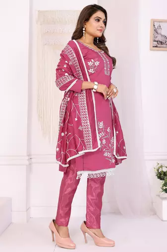 Original hand work chanderi cotton unstitched salwar kameez set (yamuna-pink)