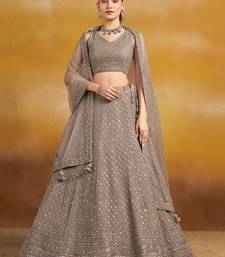 Grey sequins and thread embroidered georgette engagement & wedding party wear indian lehenga dress