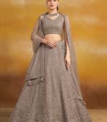 Grey sequins and thread embroidered georgette engagement & wedding party wear indian lehenga dress