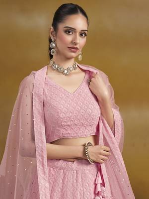 Fabulous Light Pink sequins & thread embroidered georgette wedding & party wear indian designer lehenga choli dress 2