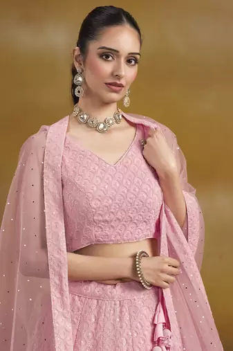 Fabulous Light Pink sequins & thread embroidered georgette wedding & party wear indian designer lehenga choli dress