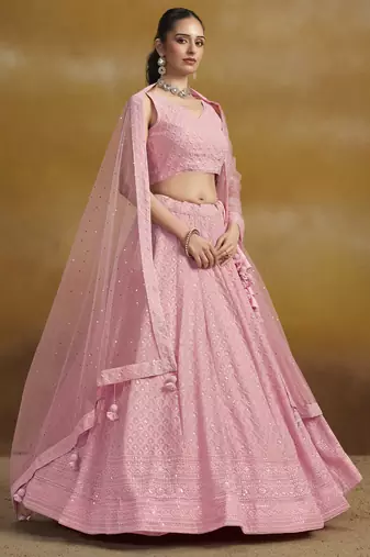 Fabulous Light Pink sequins & thread embroidered georgette wedding & party wear indian designer lehenga choli dress