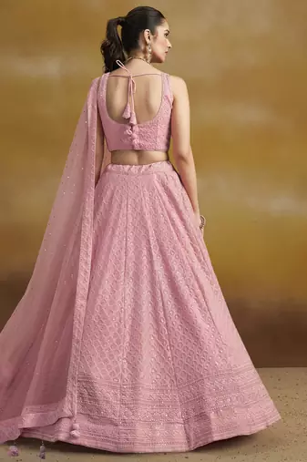Fabulous Light Pink sequins & thread embroidered georgette wedding & party wear indian designer lehenga choli dress