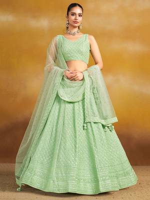 Gorgeous Mint Green sequins and thread embroidered georgette designer indian wedding & party wear lehenga choli dress 1
