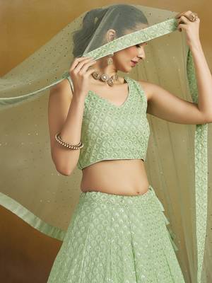 Gorgeous Mint Green sequins and thread embroidered georgette designer indian wedding & party wear lehenga choli dress 2