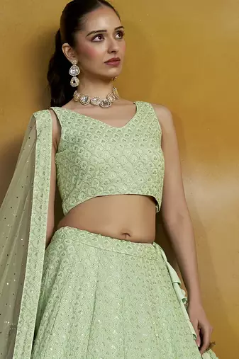 Gorgeous Mint Green sequins and thread embroidered georgette designer indian wedding & party wear lehenga choli dress