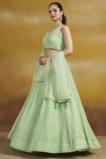 Gorgeous Mint Green sequins and thread embroidered georgette designer indian wedding & party wear lehenga choli dress