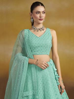 Sky Blue sequins & thread embroidered georgette engagement wedding & party wear indian designer lehenga dress 2