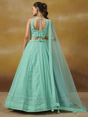 Sky Blue sequins & thread embroidered georgette engagement wedding & party wear indian designer lehenga dress 4