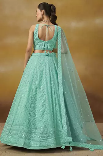 Sky Blue sequins & thread embroidered georgette engagement wedding & party wear indian designer lehenga dress