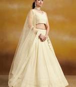 Delightful White sequins & thread embroidered georgette wedding reception engagement and party wear indian lehenga dress