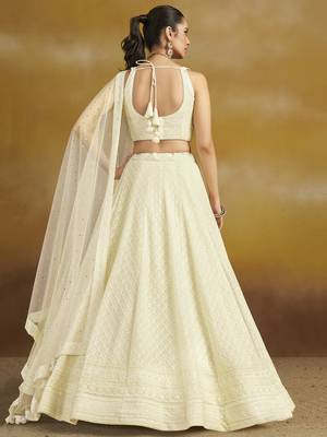 Delightful White sequins & thread embroidered georgette wedding reception engagement and party wear indian lehenga dress 5