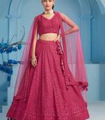 Pink sequins & thread embroidered georgette engagement wear bridesmaid indian wedding lehenga dress