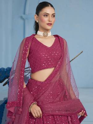 Pink sequins & thread embroidered georgette engagement wear bridesmaid indian wedding lehenga dress 2