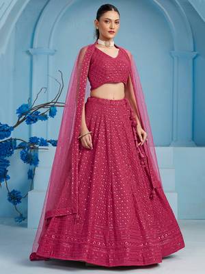 Pink sequins & thread embroidered georgette engagement wear bridesmaid indian wedding lehenga dress 3