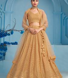Beige sequins and thread embroidered georgette designer indian dress wedding lehenga choli