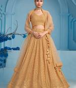 Beige sequins and thread embroidered georgette designer indian dress wedding lehenga choli